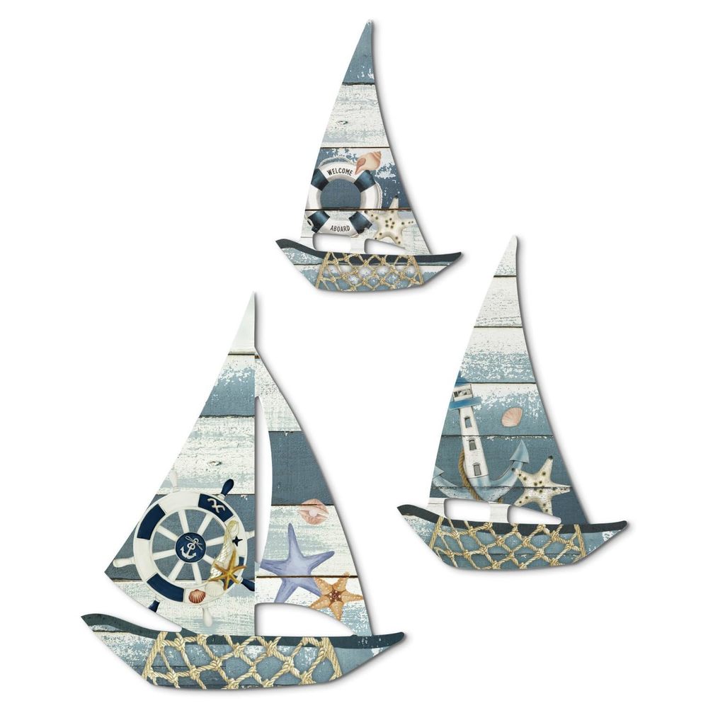 3 Pcs Coastal Grandma Sailboat Wall Decor, Wooden Nautical Boat Sculptures🦄